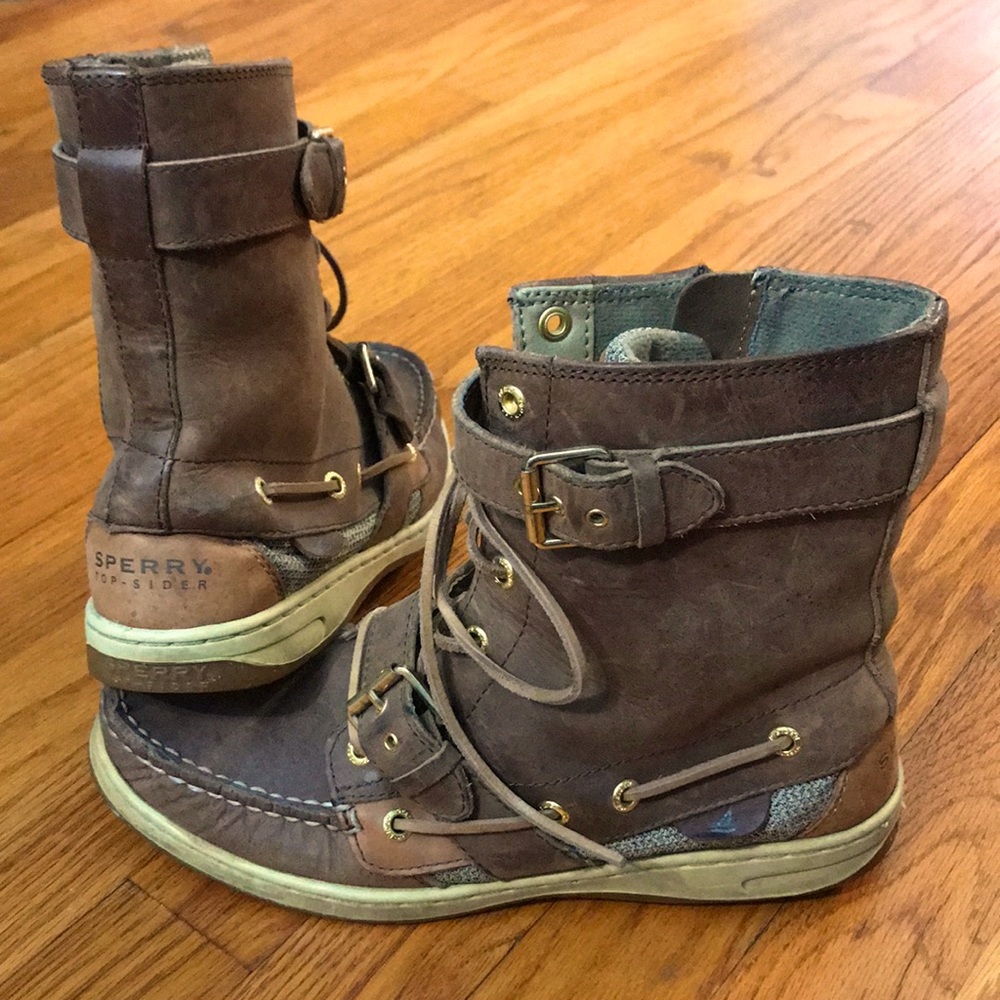 SPERRY Top-Sider Size 8.5 Buckle Side-Zip Brown/Tan Boots